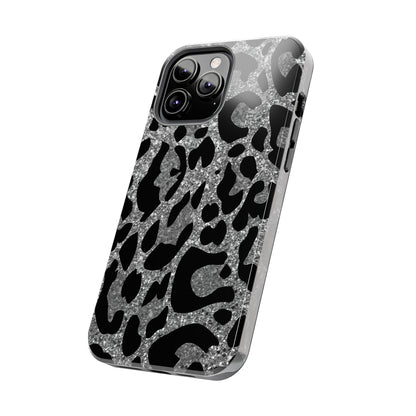 Silver and Black Leopard Design Phone Case- Lightweight, Impact Resistant Cover for iPhone 6, 6s, 12, 13, 14, 15