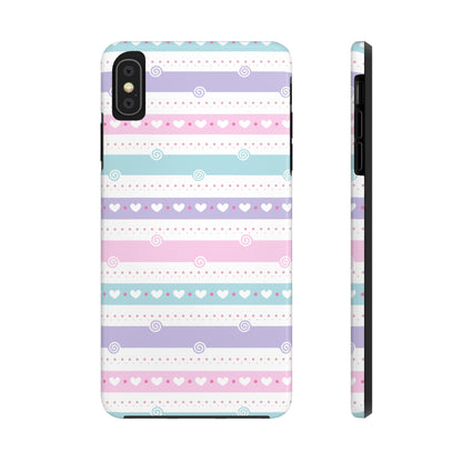 Pastel Stripes and Hearts print design Tough Phone Case compatible with a large variety of iphone models