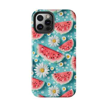 Watermelon Slices and Daisies Digital print Design Tough Phone Case compatible with a large variety of iPhone models, Gift, Phone Case