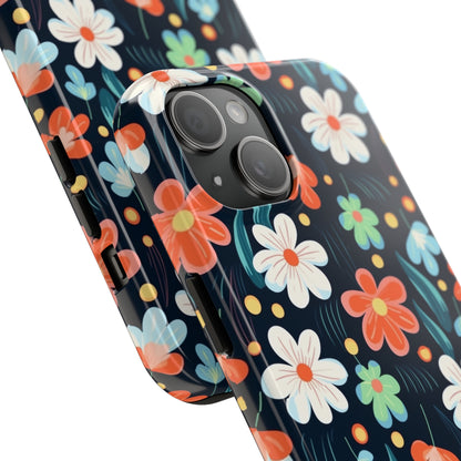 Retro Vibrant Flowers Pattern print design Tough Phone Case compatible with a large variety of phone models, Phone Case, Gift