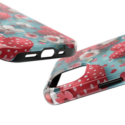 Pink White Flowers Red Hearts Digital print Design Tough Phone Case compatible with a large variety of iPhone models, Gift, Phone Case