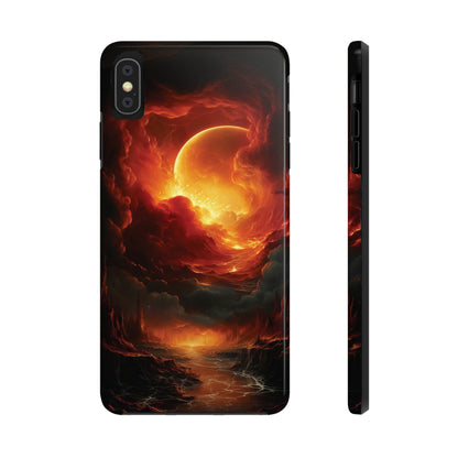 Fiery Red Moon Art iPhone Case, Dramatic Sky Aesthetic Phone Cover, Cool Tech Design for iPhone Models, Durable Phone Accessory Protective Cover for iPhone Models, Tough iPhone Case