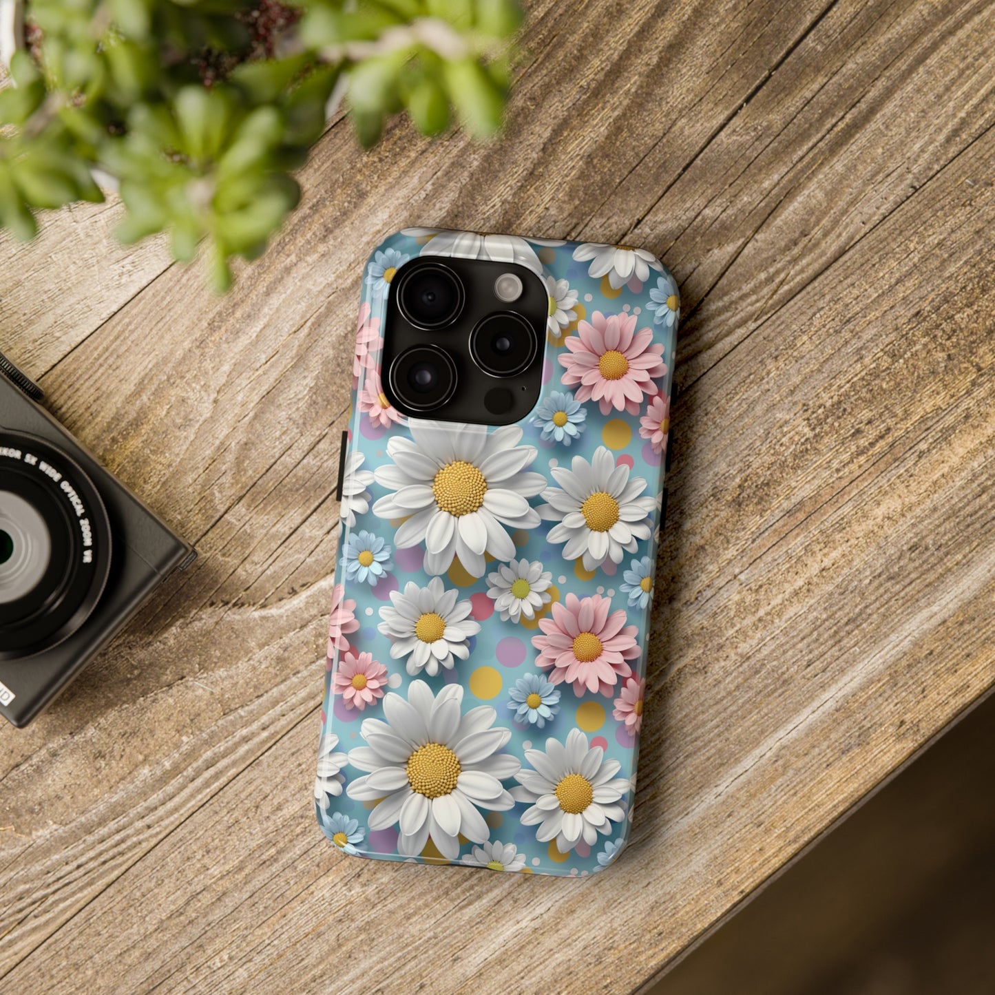 3D Spring Flowes and Polka Dots Digital print Design Tough Phone Case compatible with a large variety of iPhone models, Gift, Phone Case