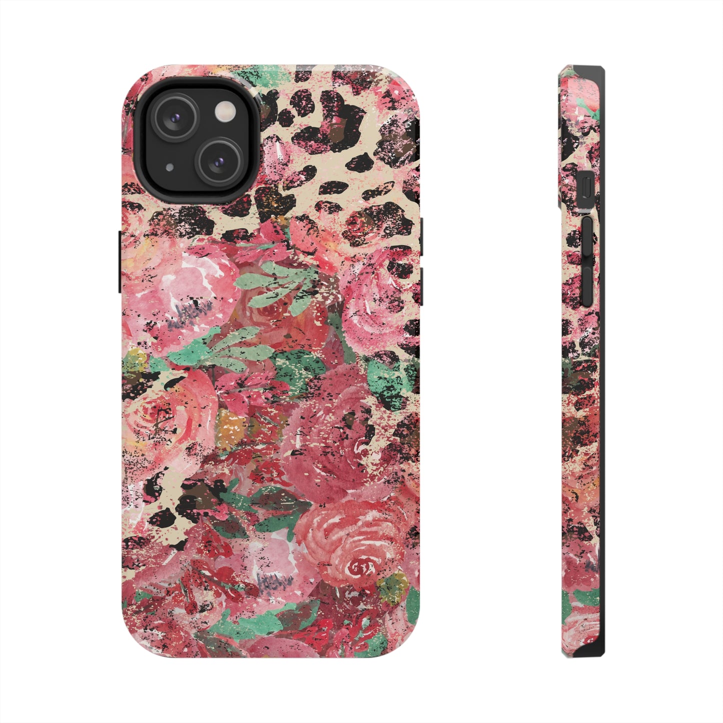 Western Leopard and Pink Roses Design Phone Case- Lightweight, Impact Resistant Cover for iPhone 6, 6s, 12, 13, 14, 15