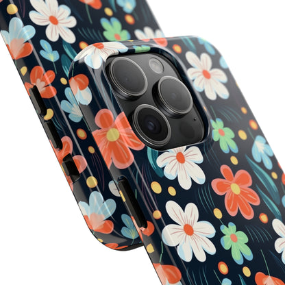 Retro Vibrant Flowers Pattern print design Tough Phone Case compatible with a large variety of phone models, Phone Case, Gift