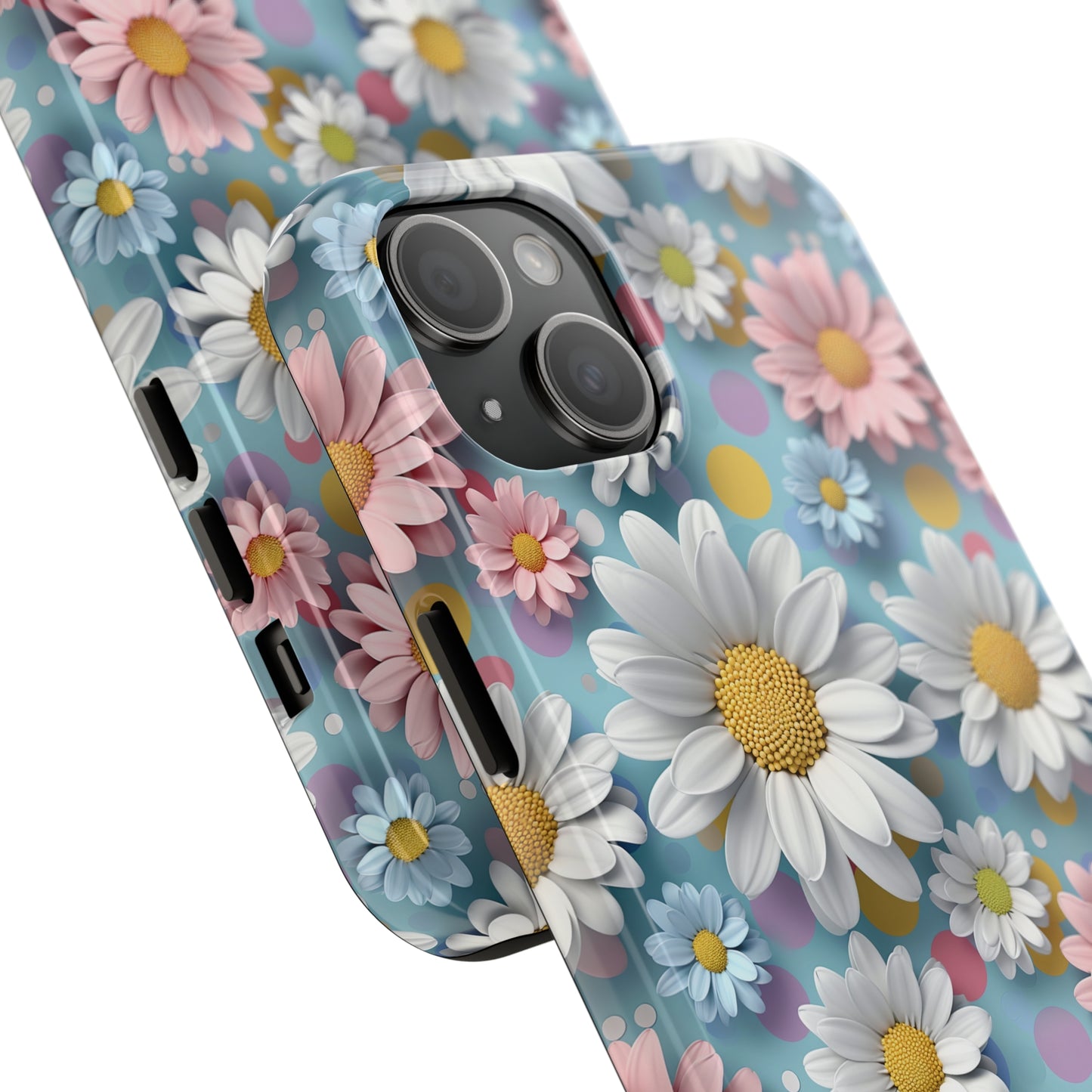 3D Spring Flowes and Polka Dots Digital print Design Tough Phone Case compatible with a large variety of iPhone models, Gift, Phone Case