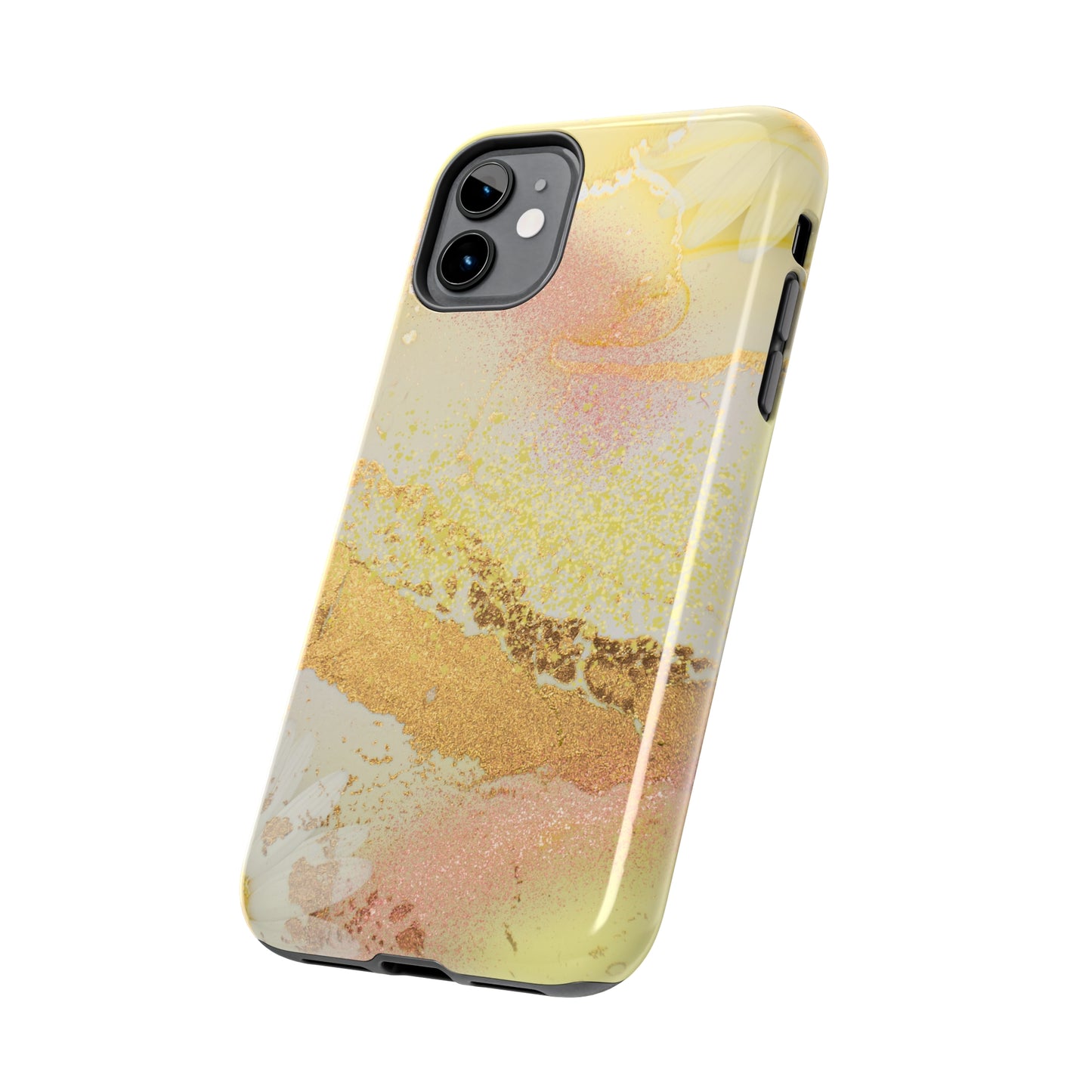 Yellow and Rose Gold Marble design Tough Phone Case compatible with a large variety of iPhone models, Gift, Phone