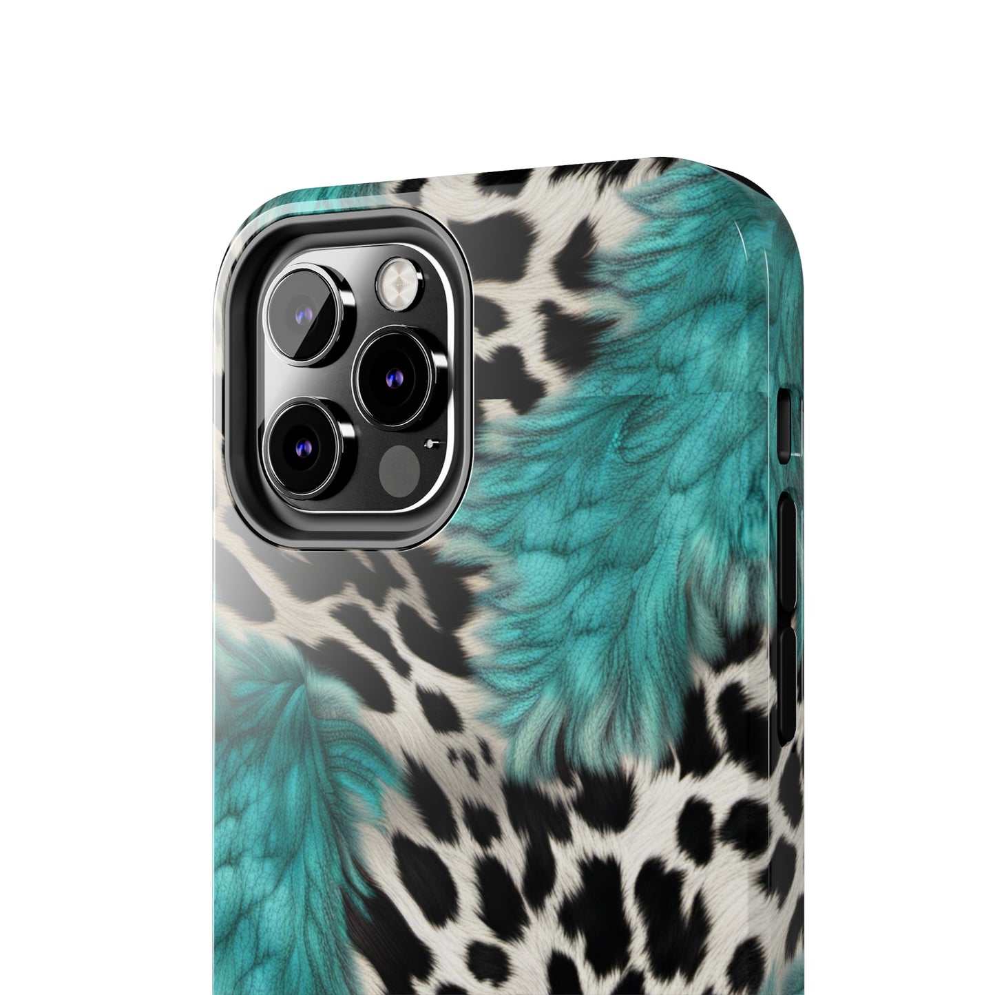 Grunge Turquoise and Animal Print Pattern Design Tough Phone Case compatible with a large variety of iPhone models, Phone Case, Gift