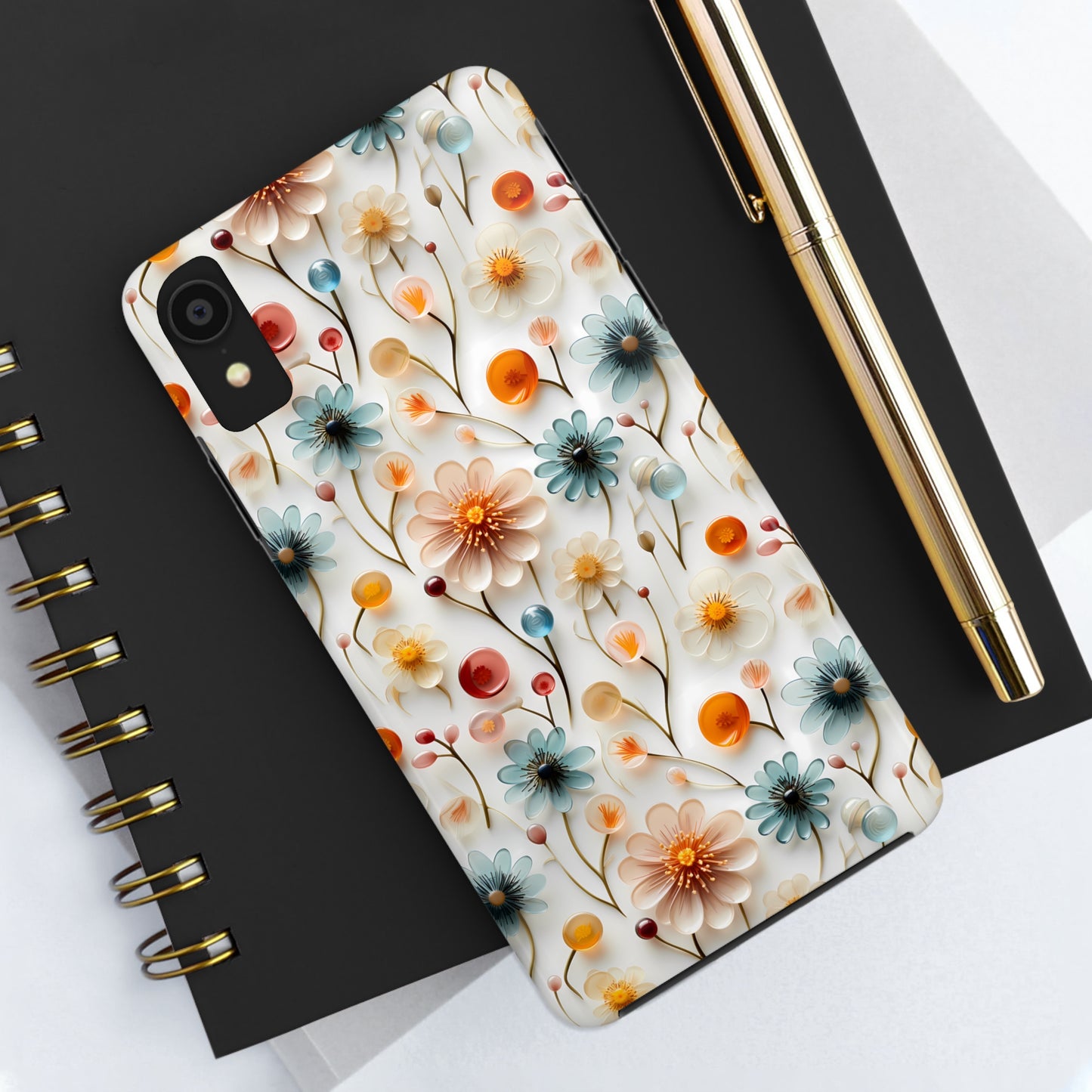 3D Glass Flower Pattern Design Tough Phone Case compatible with a large variety of iPhone models, Phone Case, Birthday Gift