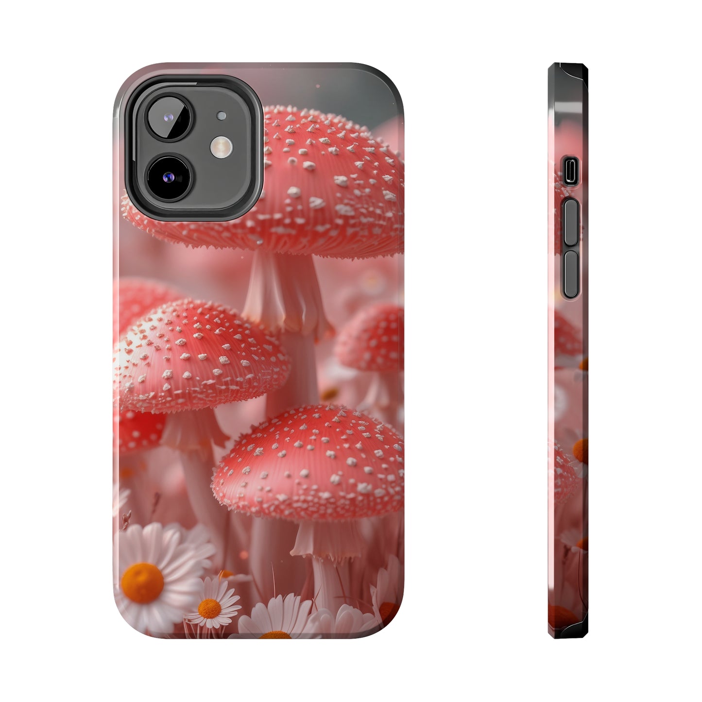 Whimsical Pink Mushrooms and Daisies Design Tough Phone Case compatible with a large variety of iPhone models, Gift, Phone Case