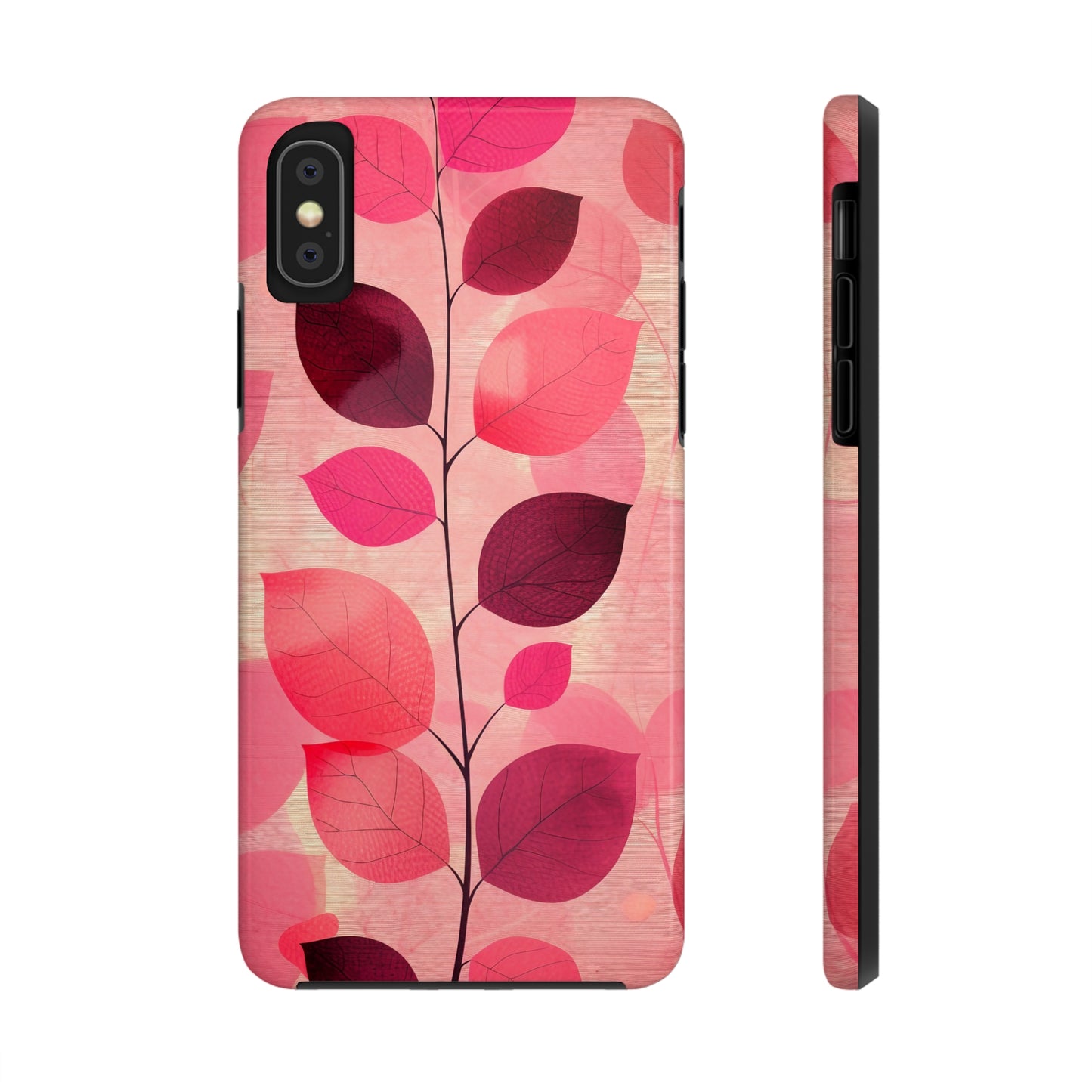 Girly Pink Abstract Leaf Design Tough Phone Case