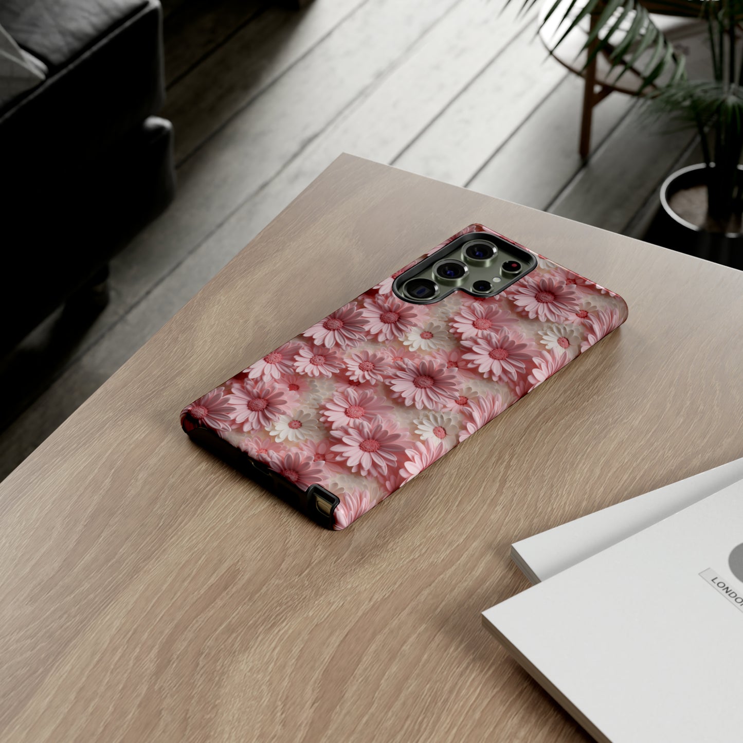 3D Pink and White Daisies print design Tough Phone Case compatible with a large variety of Samsung models