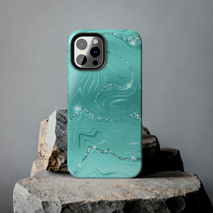 Marbled Turquoise Design Tough Phone Case compatible with a large variety of phone models, Gift, Phone Case