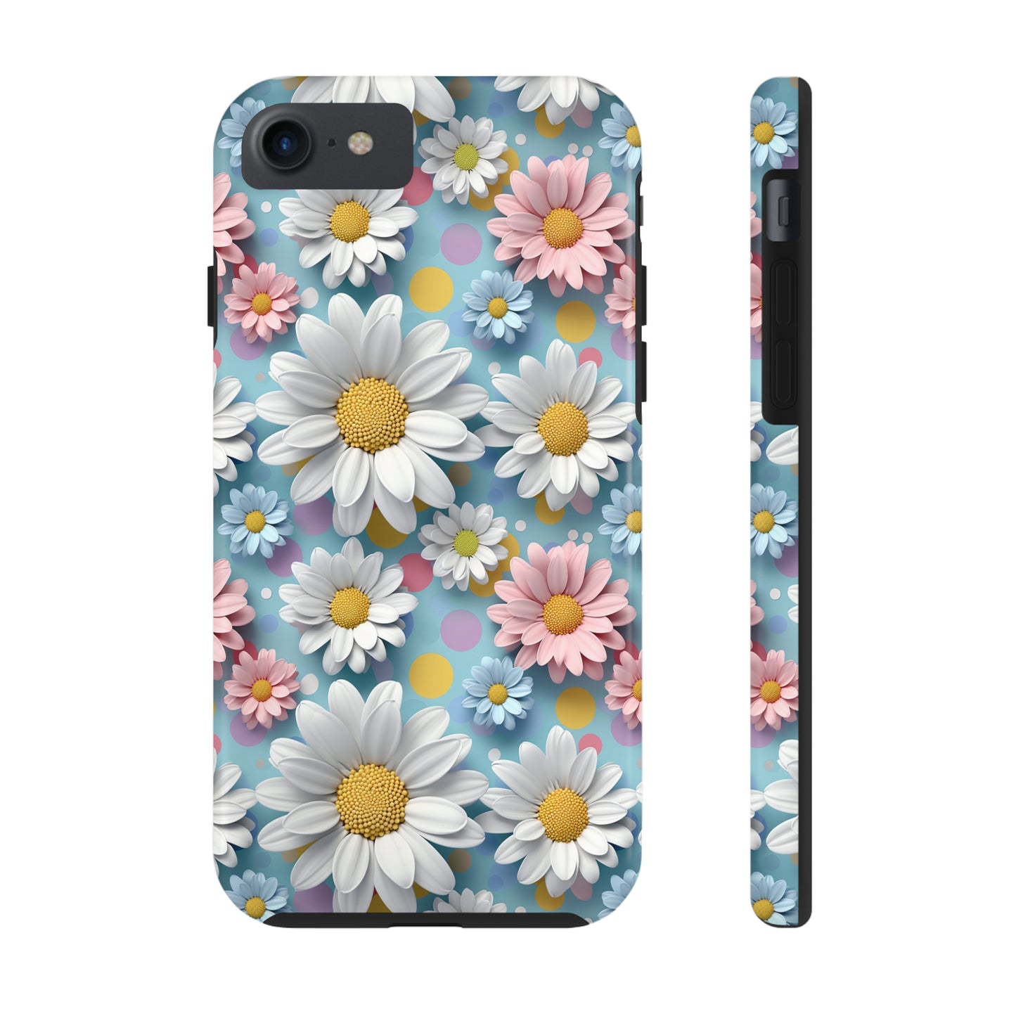 3D Spring Flowes and Polka Dots Digital print Design Tough Phone Case compatible with a large variety of iPhone models, Gift, Phone Case