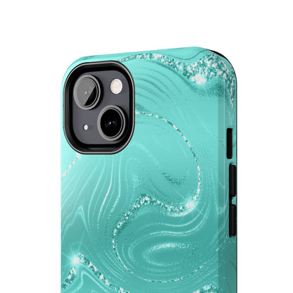 Marbled Turquoise Design Tough Phone Case compatible with a large variety of phone models, Gift, Phone Case