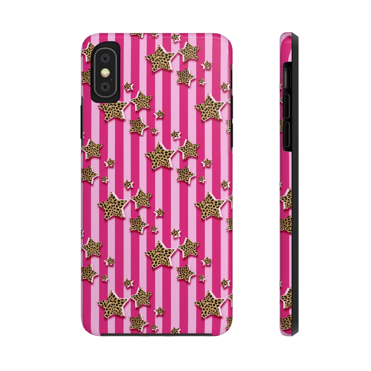 Girly Cheetah Stars and Pink Stripes Design Phone Case- Lightweight, Impact Resistant Cover for iPhone 6, 6s, 12, 13, 14, 15