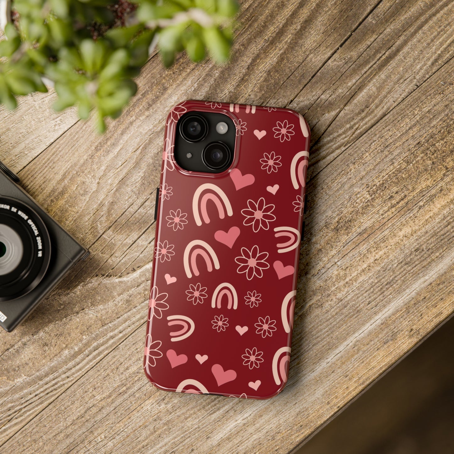 Red Boho Rainbow print Design Tough Phone Case compatible with a large variety of iPhone models, Gift, Phone Case