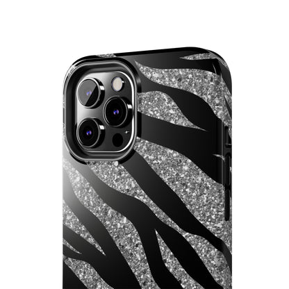 Silver and Black Zebra Print Design  Phone Case- Lightweight, Impact Resistant Cover for iPhone 6, 6s, 12, 13, 14, 15