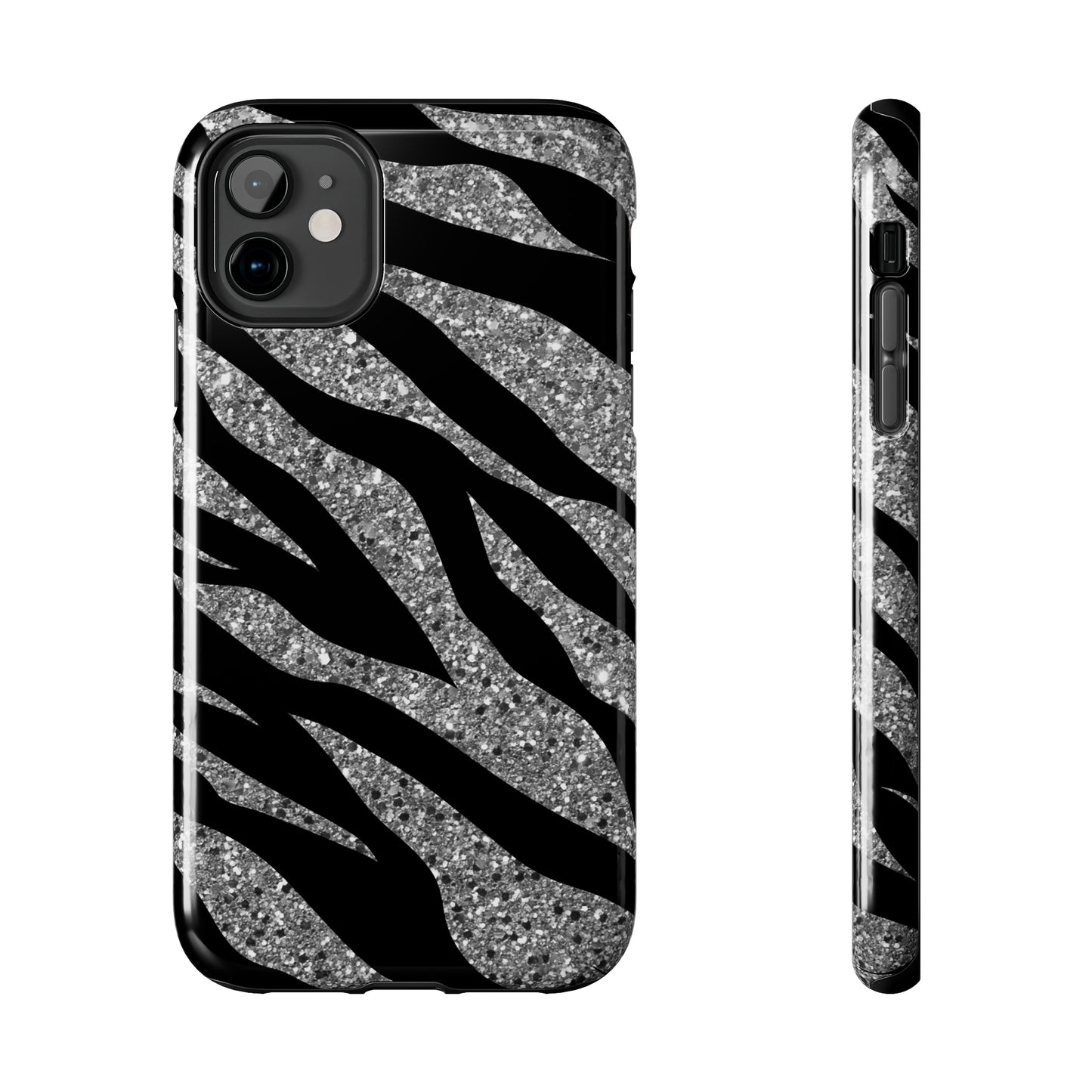 Silver and Black Zebra Print Design  Phone Case- Lightweight, Impact Resistant Cover for iPhone 6, 6s, 12, 13, 14, 15