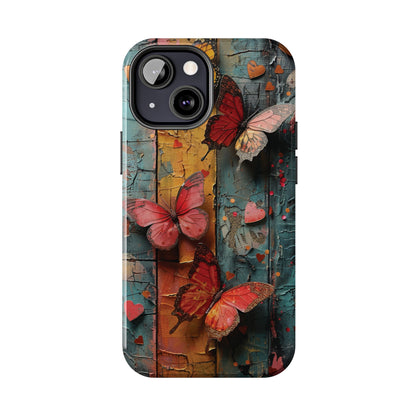 Colorful Butterfly Art on Wood texture design iPhone Case iPhone Case, Colorful Butterfly Art Protective Phone Cover, Durable Phone Accessory Gift, Chic Artsy Protective Cover, Protective Case for iPhone Models, Tough iPhone Case