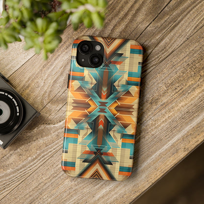 Beautiful Blue and Cream Native American Pattern Design Tough Phone Case compatible with a large variety of iPhone models, Gift, Phone Case