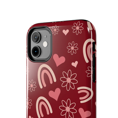 Red Boho Rainbow print Design Tough Phone Case compatible with a large variety of iPhone models, Gift, Phone Case