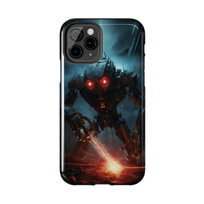 Futuristic Robot Battle iPhone Case, Sci-Fi Mech Warrior with Laser, Protective Phone Cover, Cool Tech Design for iPhone Models, Durable Phone Accessory Gift, Tough iPhone Case