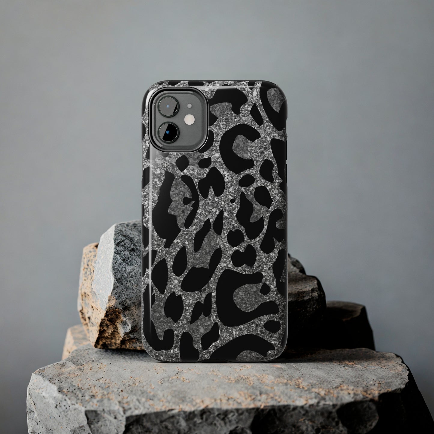 Silver and Black Leopard Design Phone Case- Lightweight, Impact Resistant Cover for iPhone 6, 6s, 12, 13, 14, 15