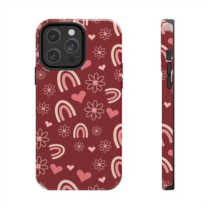 Red Boho Rainbow print Design Tough Phone Case compatible with a large variety of iPhone models, Gift, Phone Case