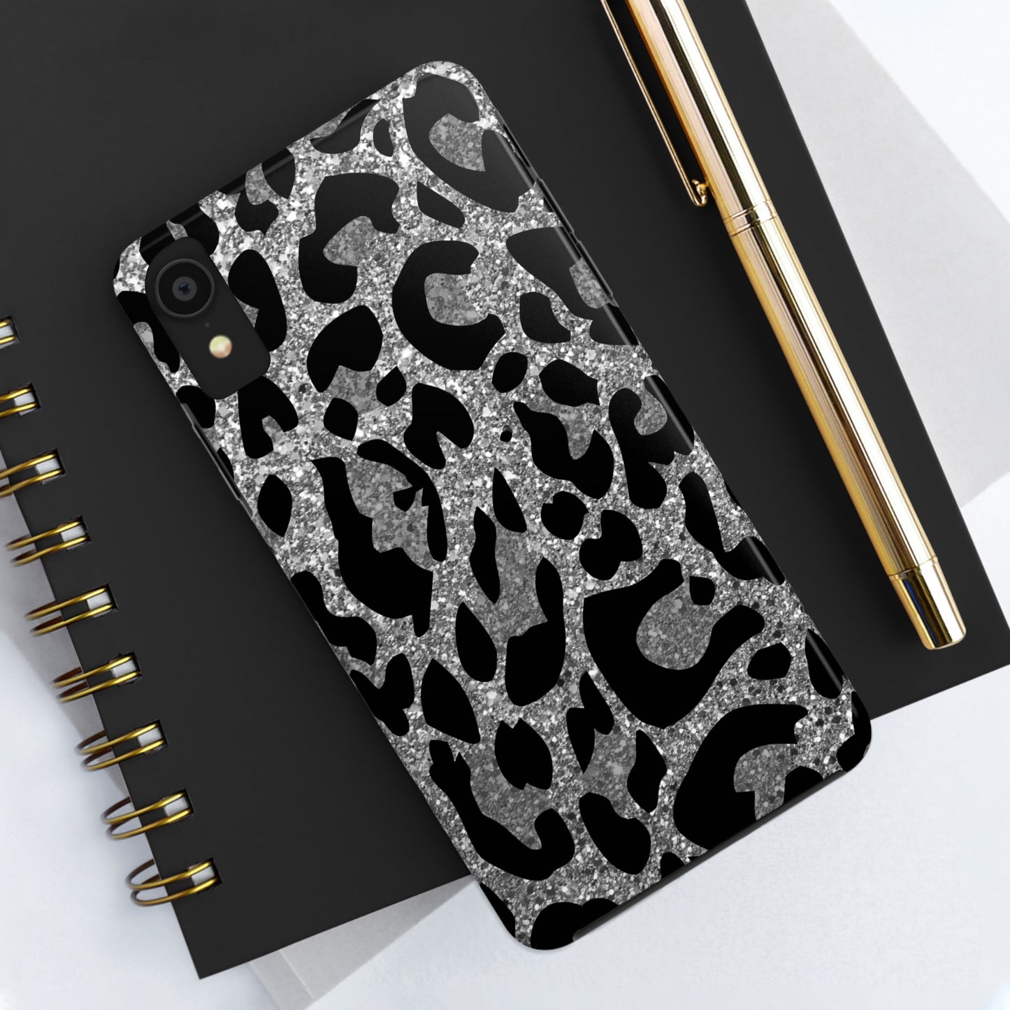 Silver and Black Leopard Design Phone Case- Lightweight, Impact Resistant Cover for iPhone 6, 6s, 12, 13, 14, 15