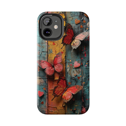 Colorful Butterfly Art on Wood texture design iPhone Case iPhone Case, Colorful Butterfly Art Protective Phone Cover, Durable Phone Accessory Gift, Chic Artsy Protective Cover, Protective Case for iPhone Models, Tough iPhone Case