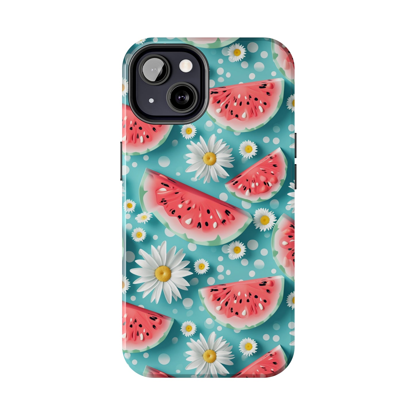 Watermelon Slices and Daisies Digital print Design Tough Phone Case compatible with a large variety of iPhone models, Gift, Phone Case