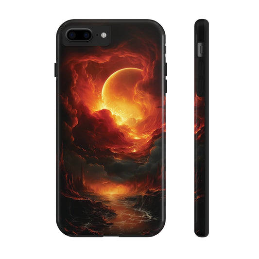 Fiery Red Moon Art iPhone Case, Dramatic Sky Aesthetic Phone Cover, Cool Tech Design for iPhone Models, Durable Phone Accessory Protective Cover for iPhone Models, Tough iPhone Case