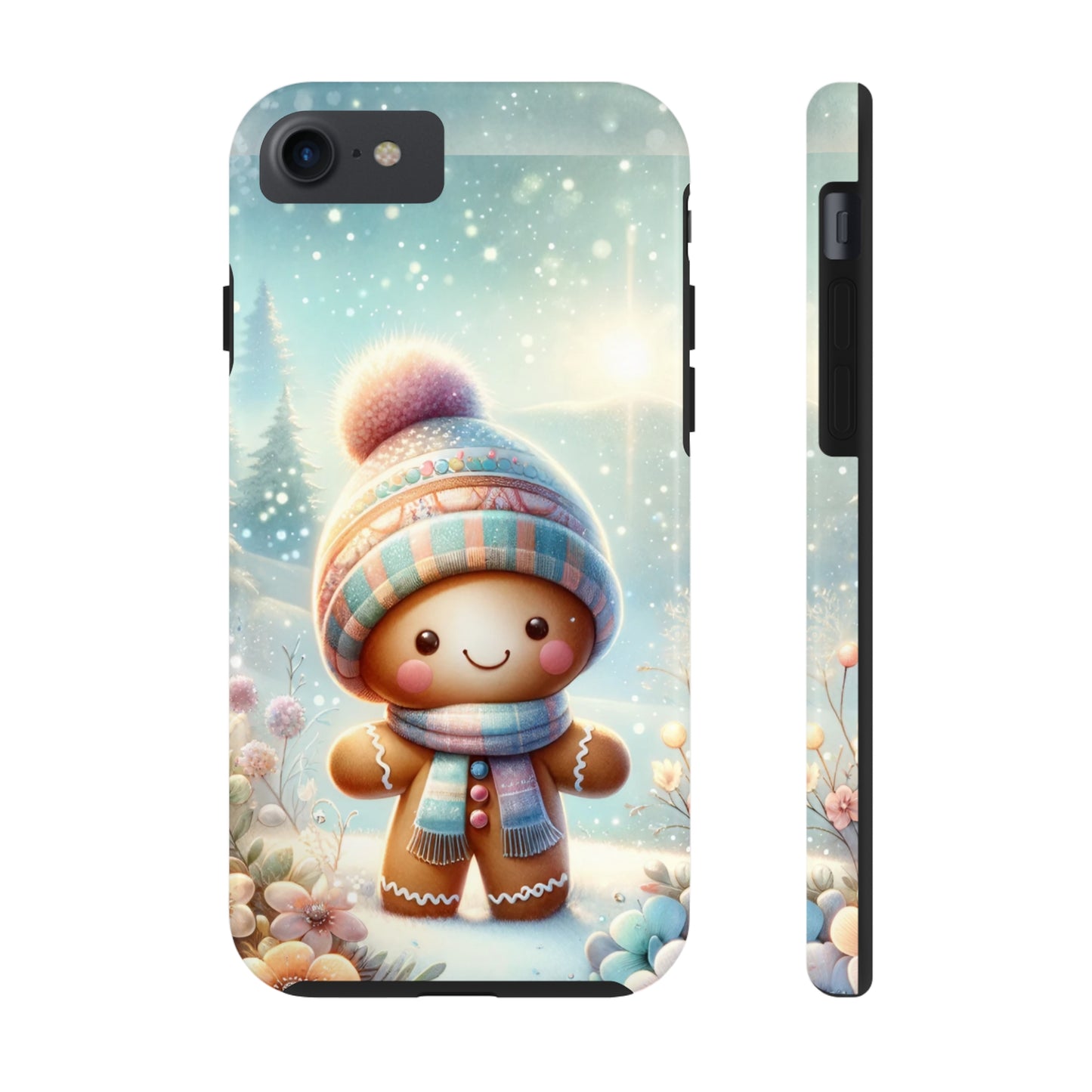 Cute Happy Gingerbread Man in the Snow Pattern Design Tough Phone Case compatible with a large variety of iPhone models, Gift, Phone Case