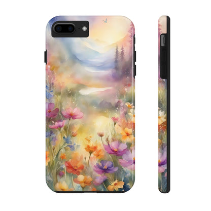 Watercolor Landscape and Wildflowers Pattern print design Tough Phone Case compatible with a large variety of phone models, Phone Case