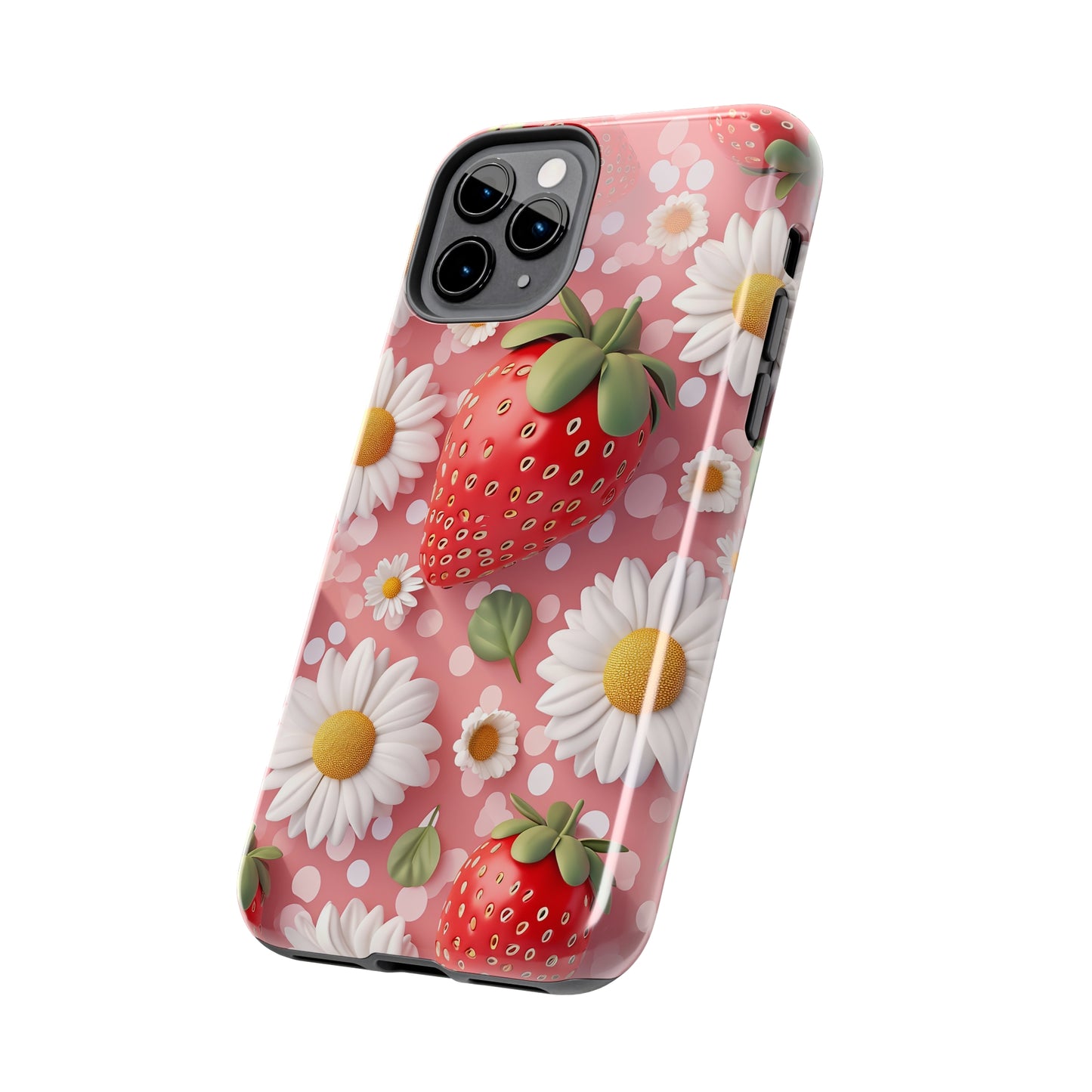 Strawberries & Daisies Digital print Design Tough Phone Case compatible with a large variety of iPhone models, Gift, Phone Case