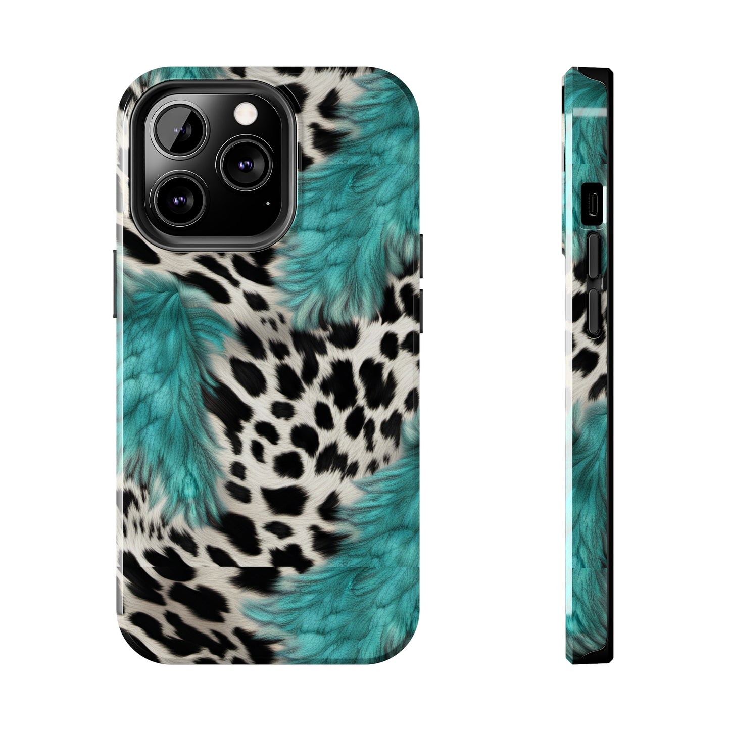 Grunge Turquoise and Animal Print Pattern Design Tough Phone Case compatible with a large variety of iPhone models, Phone Case, Gift