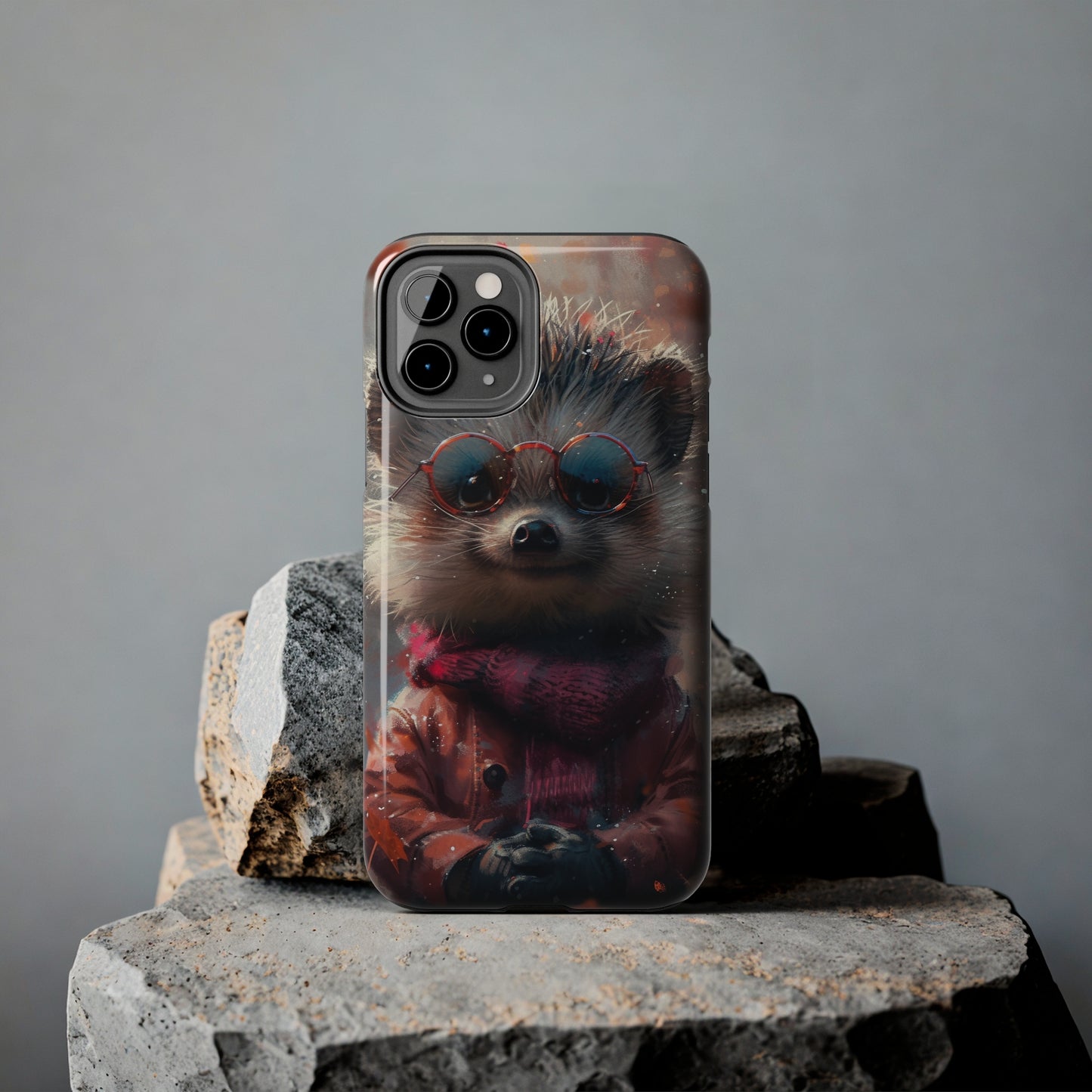 Hedgehog with Glasses and Scarf Design Phone Case- Lightweight, Impact Resistant Cover for iPhone 6, 6s, 12, 13, 14, 15