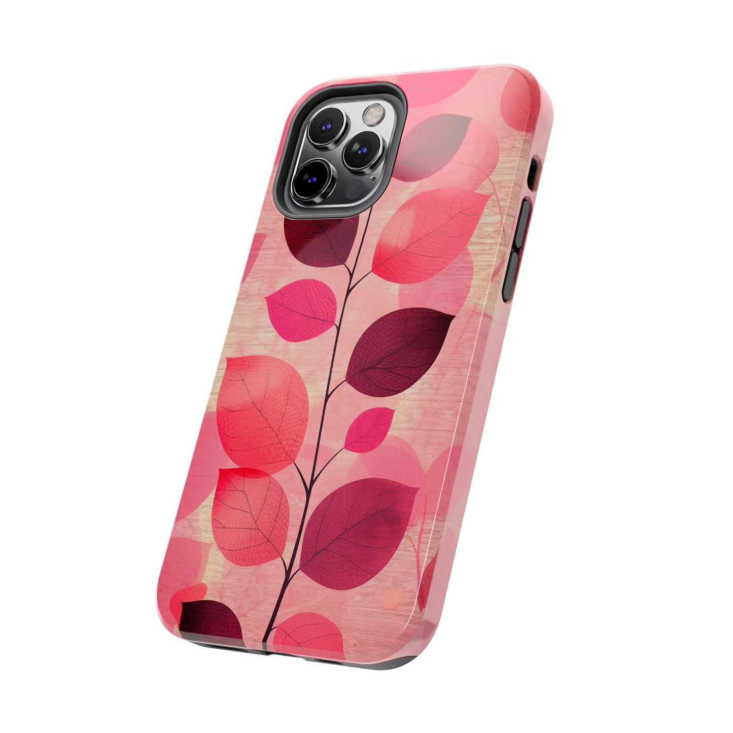 Girly Pink Abstract Leaf Design Tough Phone Case