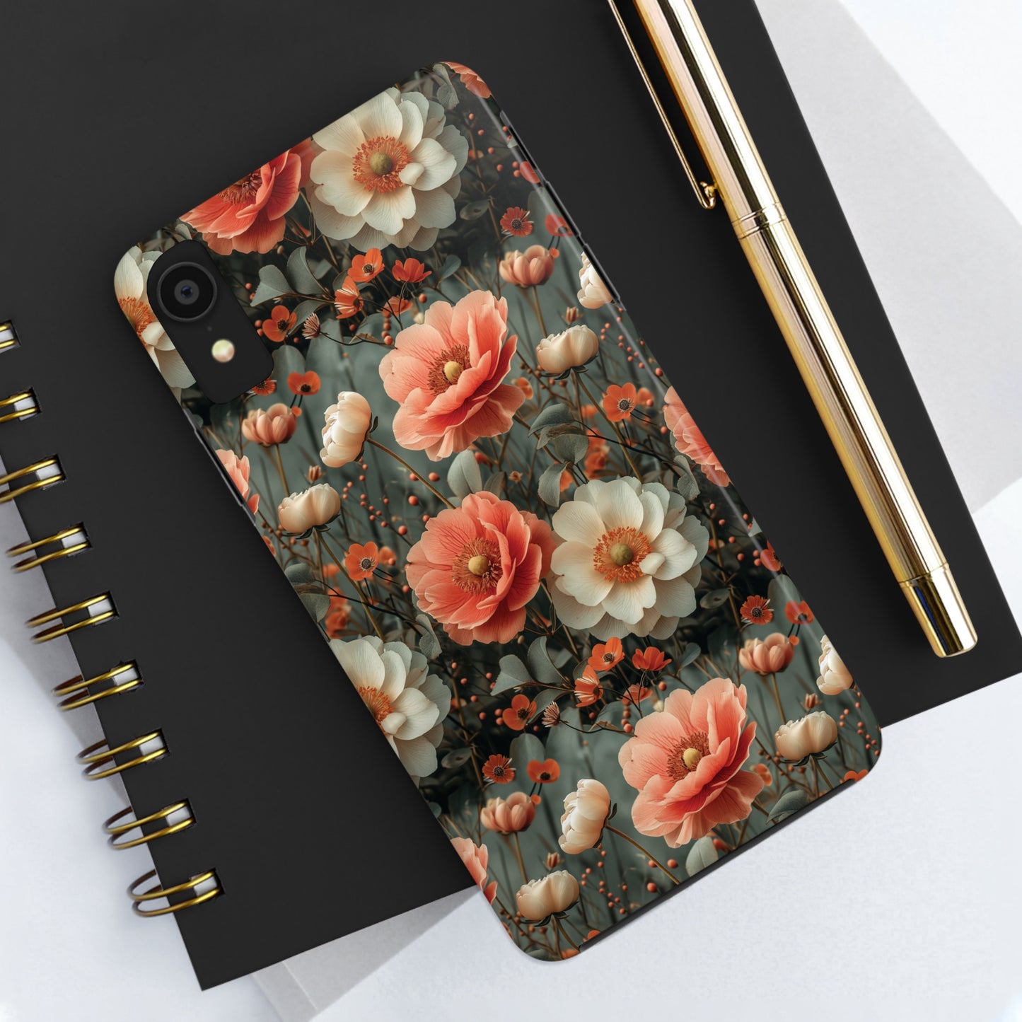 Elegant Peach Flowers Protective Cover, Botanical Garden design Tough Phone Case compatible with a large variety of iphone models