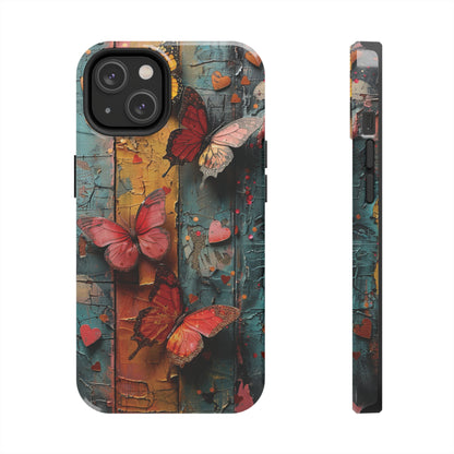 Colorful Butterfly Art on Wood texture design iPhone Case iPhone Case, Colorful Butterfly Art Protective Phone Cover, Durable Phone Accessory Gift, Chic Artsy Protective Cover, Protective Case for iPhone Models, Tough iPhone Case