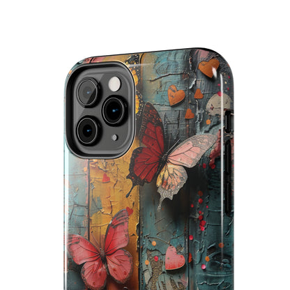 Colorful Butterfly Art on Wood texture design iPhone Case iPhone Case, Colorful Butterfly Art Protective Phone Cover, Durable Phone Accessory Gift, Chic Artsy Protective Cover, Protective Case for iPhone Models, Tough iPhone Case