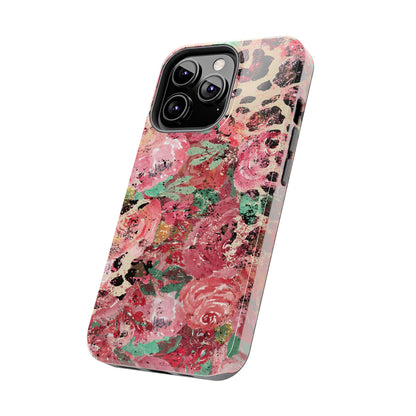 Western Leopard and Pink Roses Design Phone Case- Lightweight, Impact Resistant Cover for iPhone 6, 6s, 12, 13, 14, 15