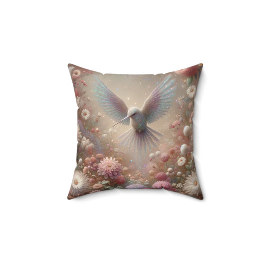 Beautiful Hummingbird Design 14"x14" Spun Polyester Square Pillow