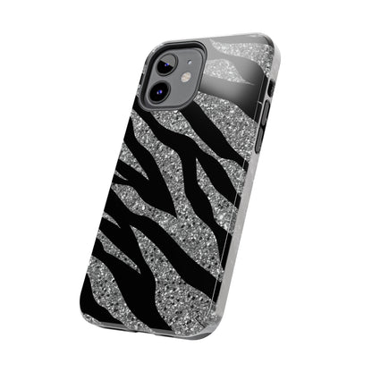 Silver and Black Zebra Print Design  Phone Case- Lightweight, Impact Resistant Cover for iPhone 6, 6s, 12, 13, 14, 15