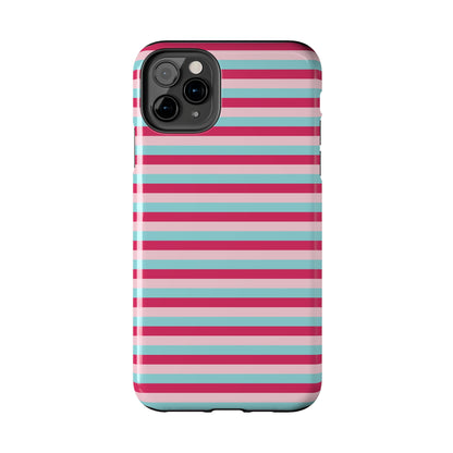 Pink and Blue Girly Stripe print Design Tough Phone Case compatible with a large variety of iPhone models, Gift, Phone Case