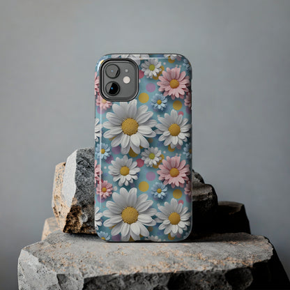 3D Spring Flowes and Polka Dots Digital print Design Tough Phone Case compatible with a large variety of iPhone models, Gift, Phone Case