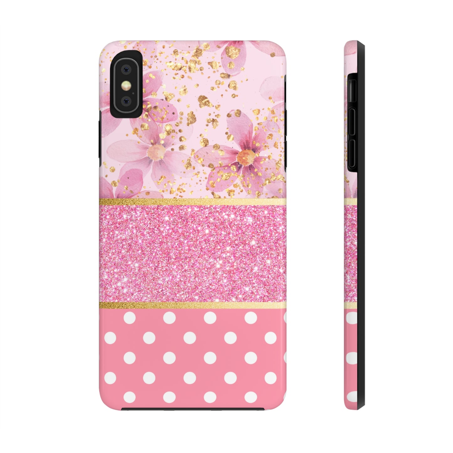 Pink Watercolor flowers and Polka Dot Design Phone Case- Lightweight, Impact Resistant Cover for iPhone 6, 6s, 12, 13, 14, 15