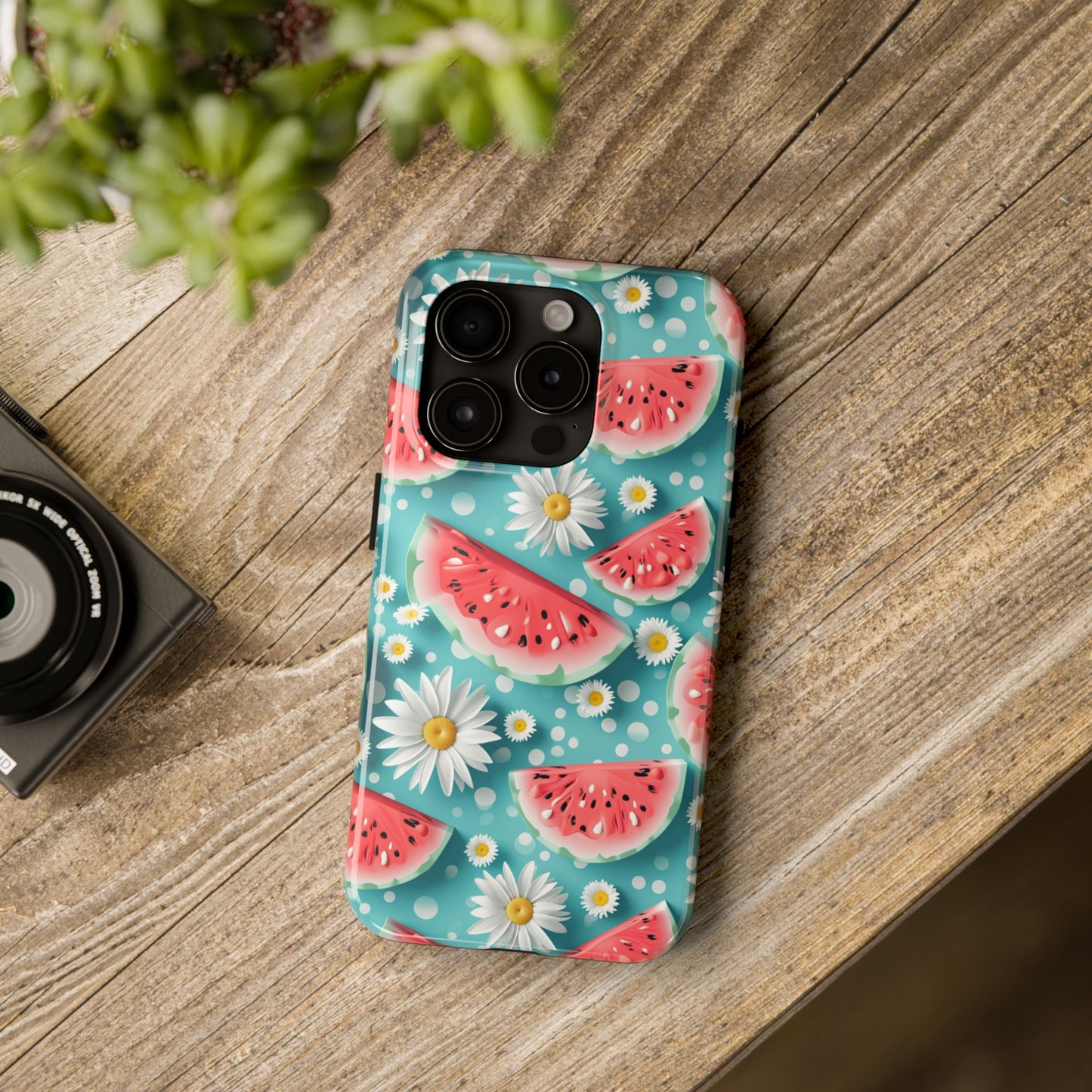 Watermelon Slices and Daisies Digital print Design Tough Phone Case compatible with a large variety of iPhone models, Gift, Phone Case