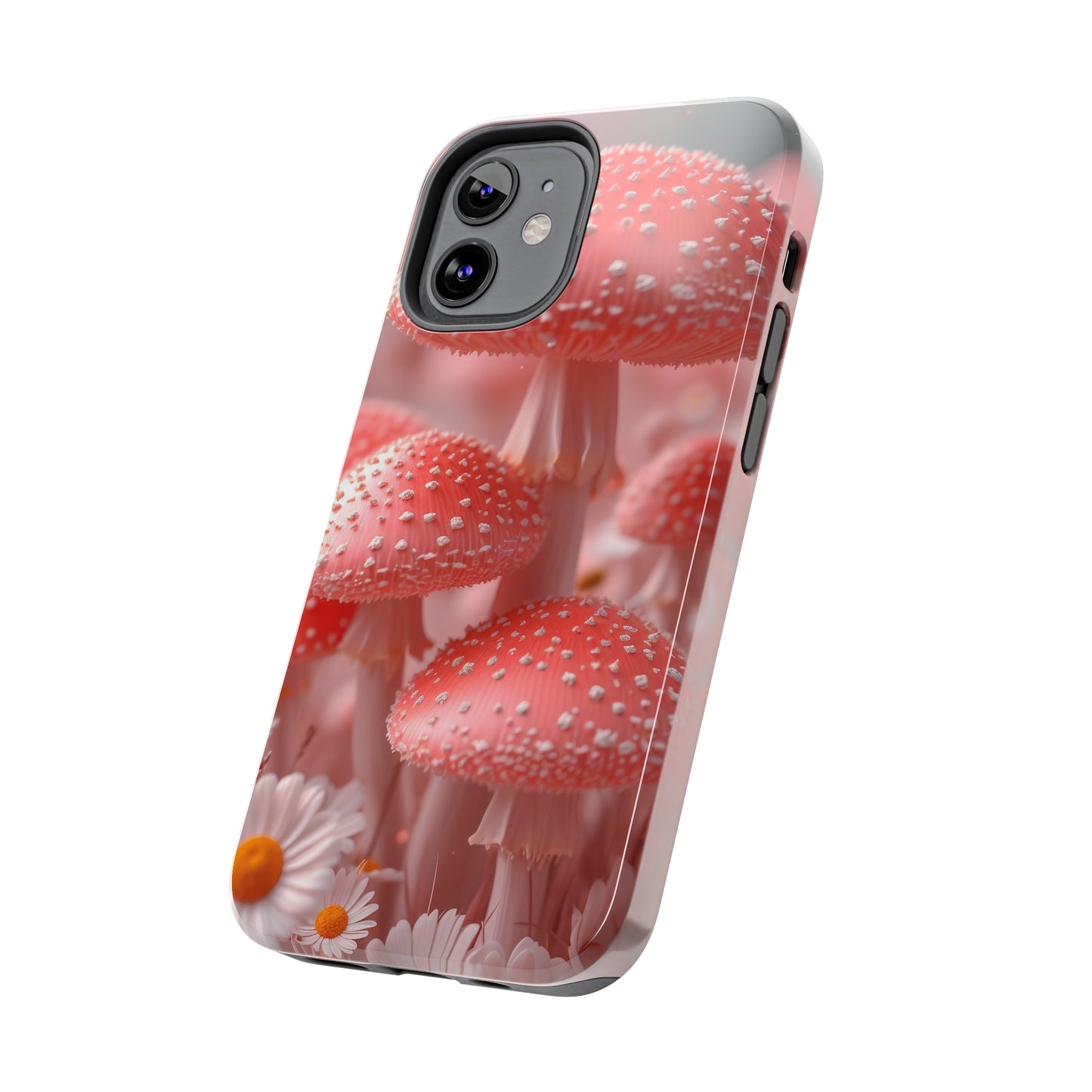 Whimsical Pink Mushrooms and Daisies Design Tough Phone Case compatible with a large variety of iPhone models, Gift, Phone Case